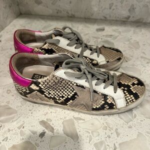 Golden Goose Snakeskin Sneakers with Pink Accent